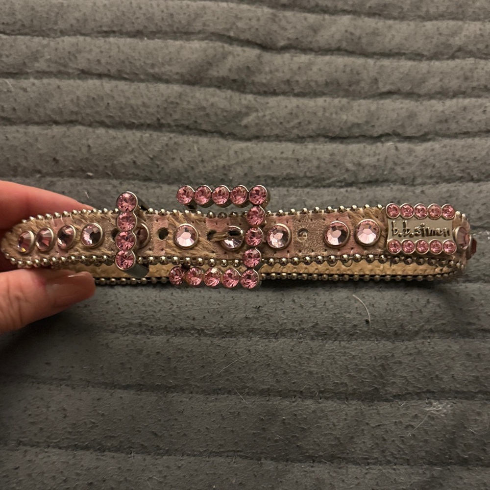 Authentic BB Simon Pink Crystal Studded Leather Dog Collar
